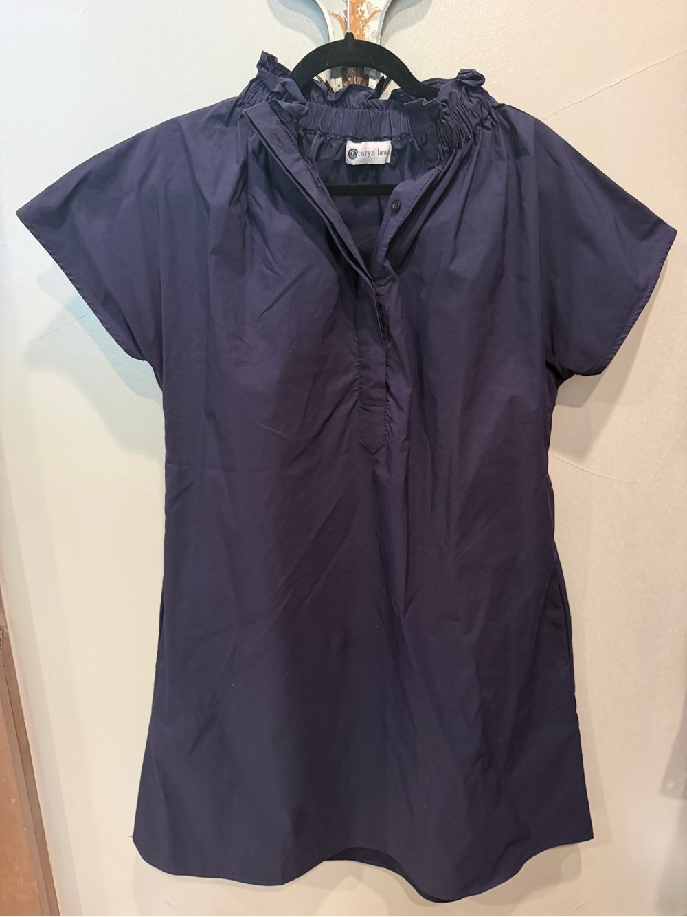 Eryn Brini Navy Midi Dress with Ruffled Neck